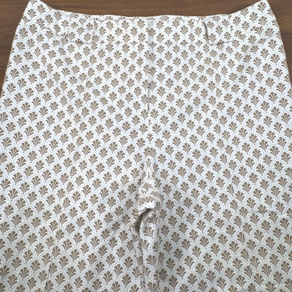 Talbots Ankle Pants Womens 14 Tan Art Deco Fan Print Stretch Preppy Office